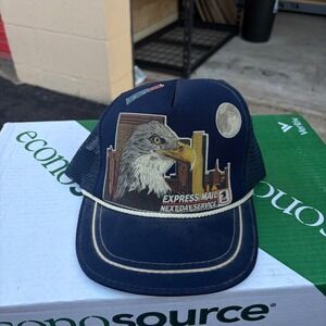 Vintage USPS Express Mail Next Day Service Eagle Trucker Hat Navy Blue Snapback